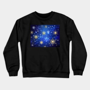 Blue background with golden snowflakes Crewneck Sweatshirt